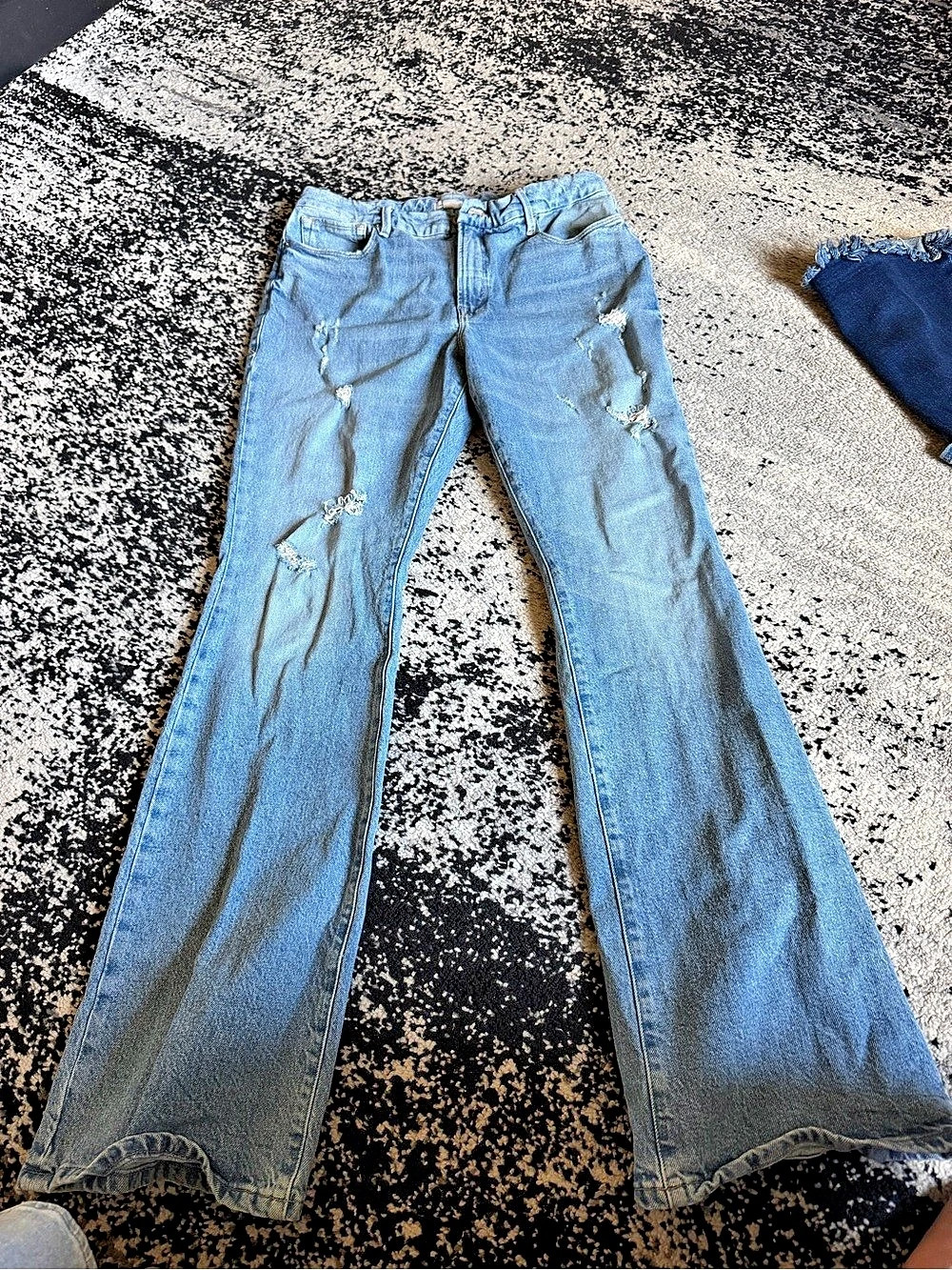 Good American Good Legs Flare Jeans Distressed Flare Jeans in Blue Waist 10/30
